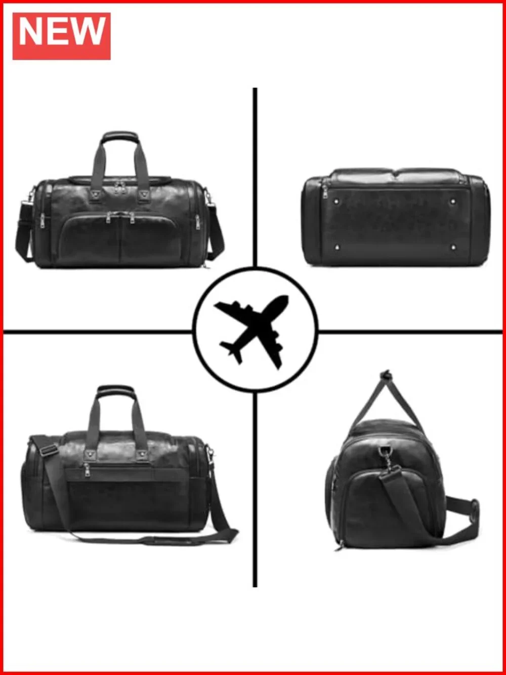Leather Weekender Duffel Bag with Shoe Compartment, Waterproof Carry On for